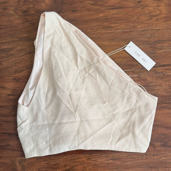 The Sei Asymmetrical Pleat Top Cream One Shoulder NWT Size 6 Designer Blouse - Picture 3 of 10